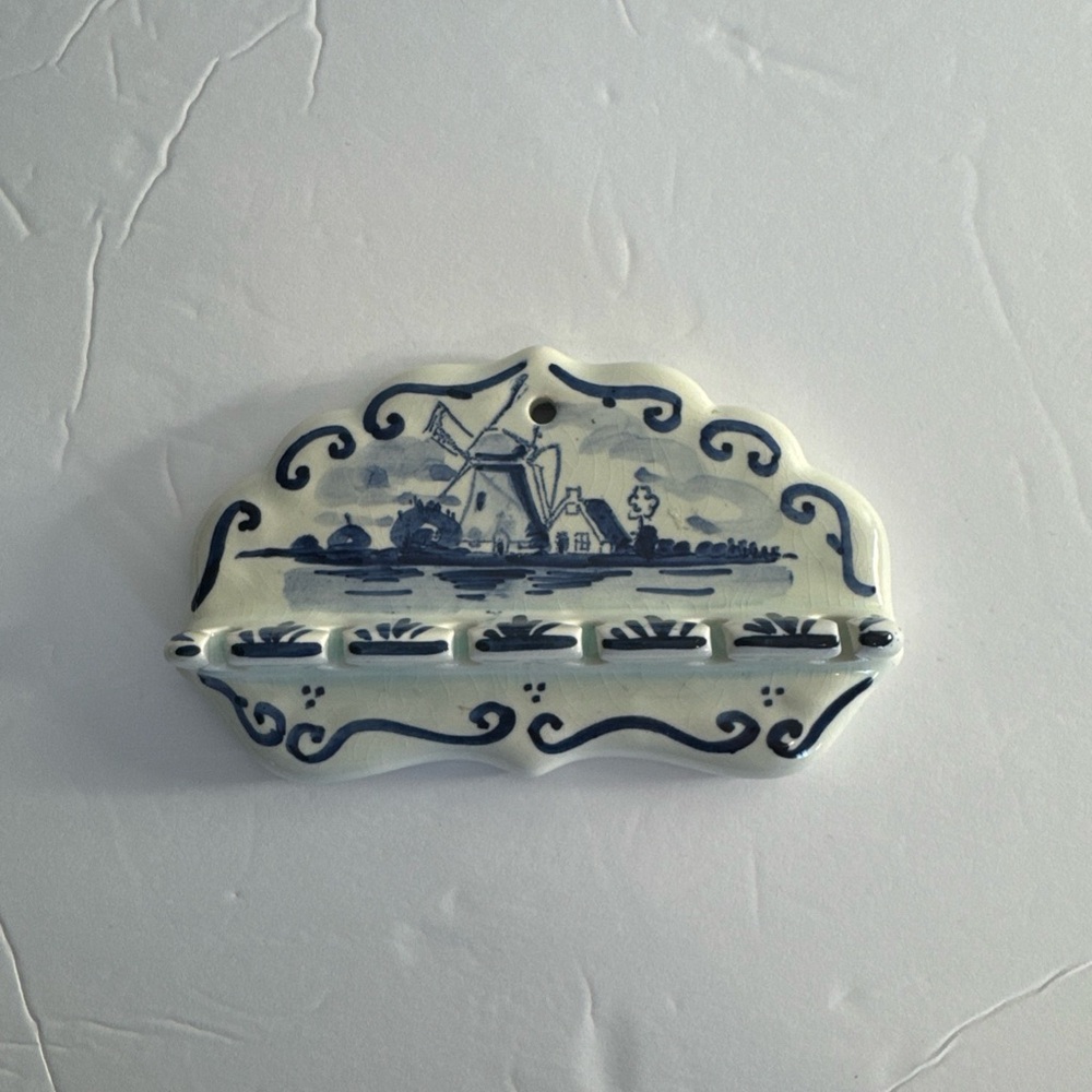 Vintage Delft Spoon Rack 6 spoons blue white